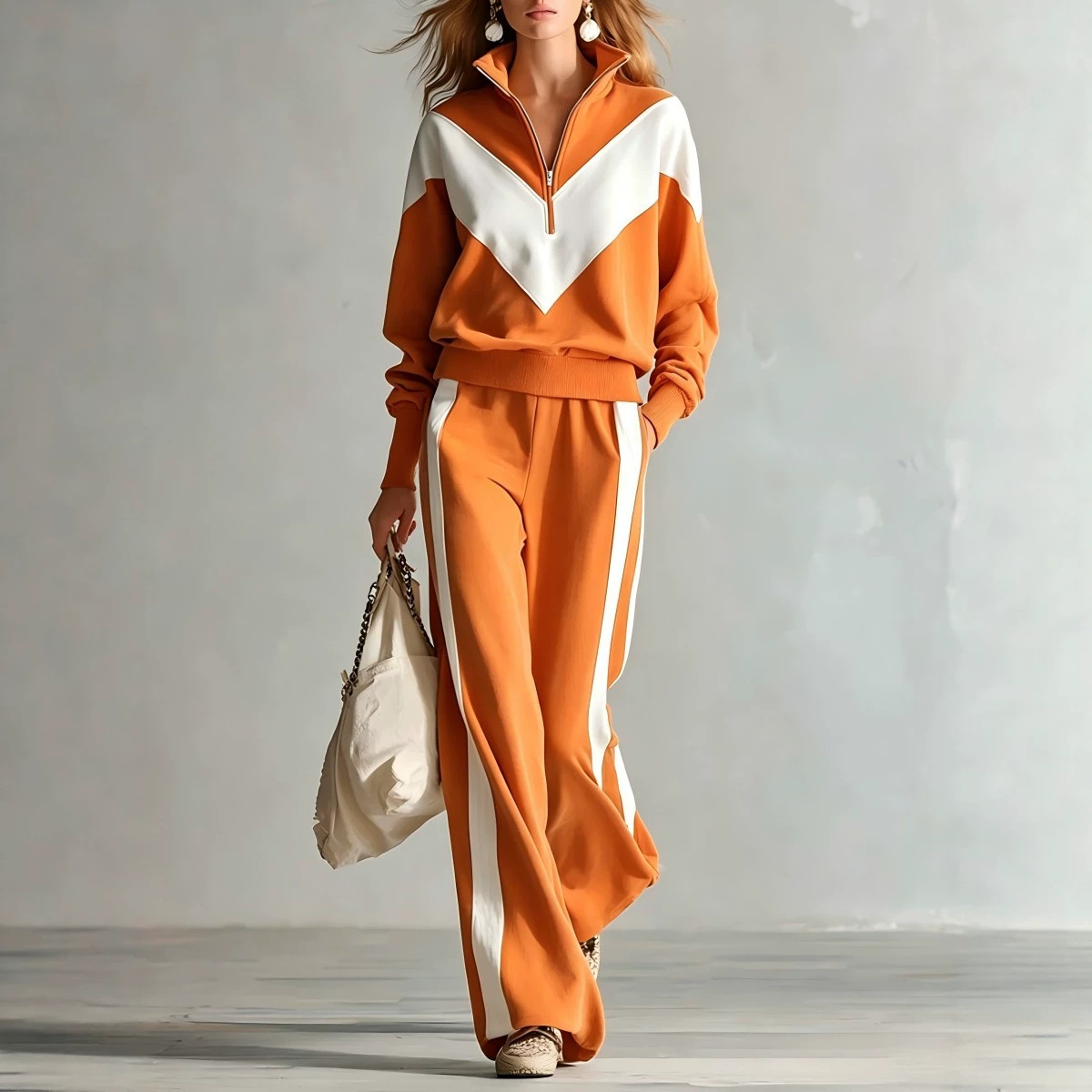 Chic Color‑Block Half‑Zip Tracksuit Two‑Piece Outfit