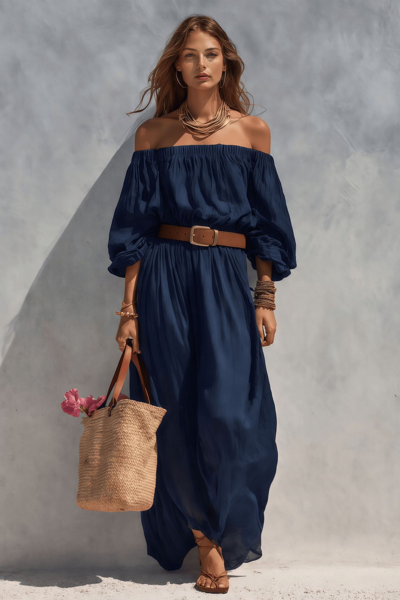 Off Shoulder Balloon Sleeve Maxi Dress