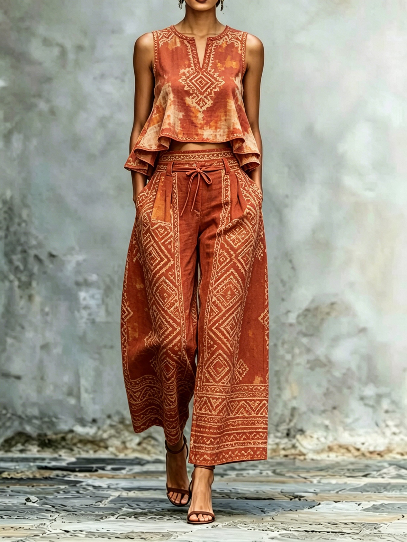 Embroidered Two-Piece Linen Set