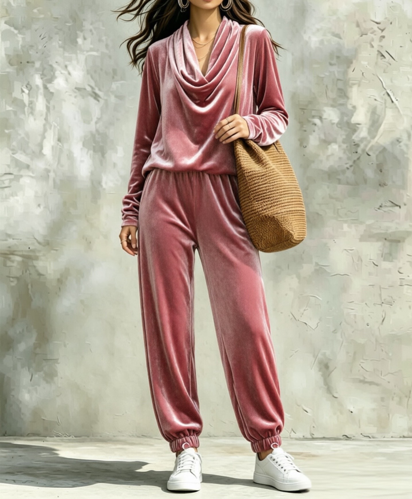 2‑Piece Velour Co‑Ord Set | Cowl Neck Long Sleeve Top & Elastic Cuff Jogger Pants Luxury Loungewear Outfit