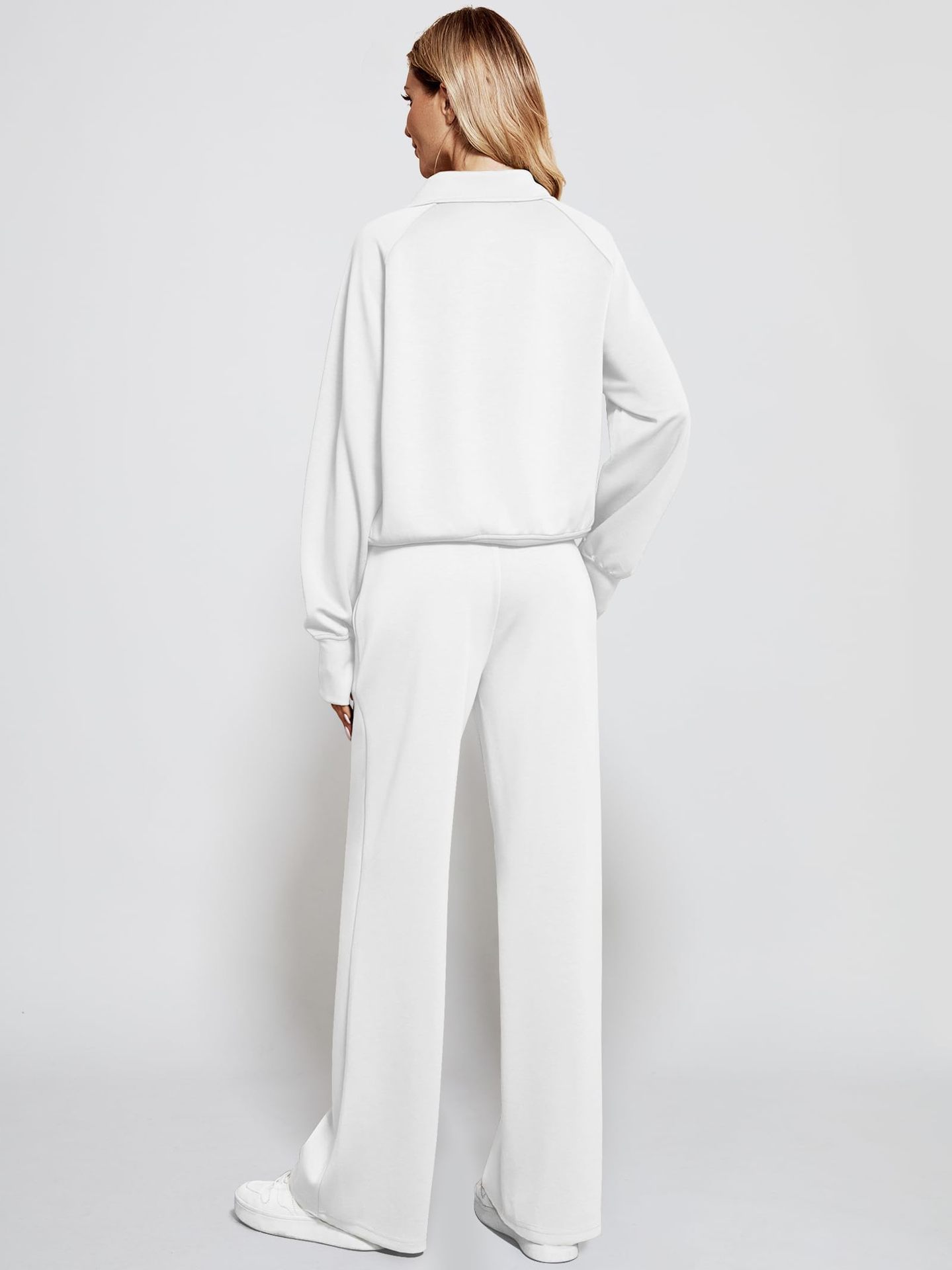 2‑Piece Sweat Co‑Ord Set | Half‑Zip Stand Collar Raglan Sweat Top & Drawstring Wide‑Leg Sweatpants Elevated Loungewear Outfit