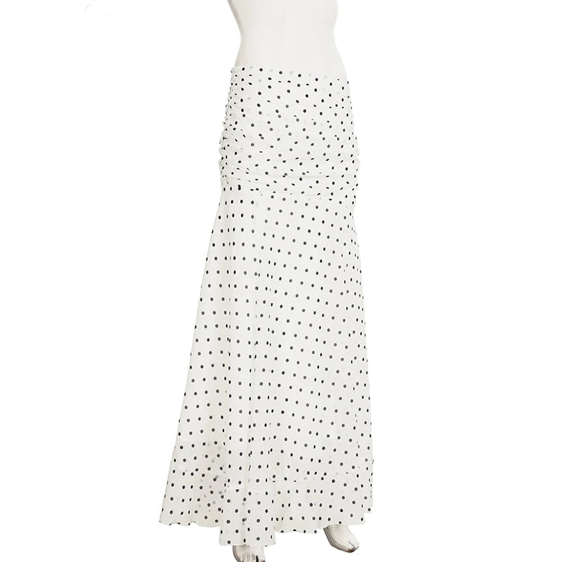 White Polka Dot Floor-length Chiffon Skirt