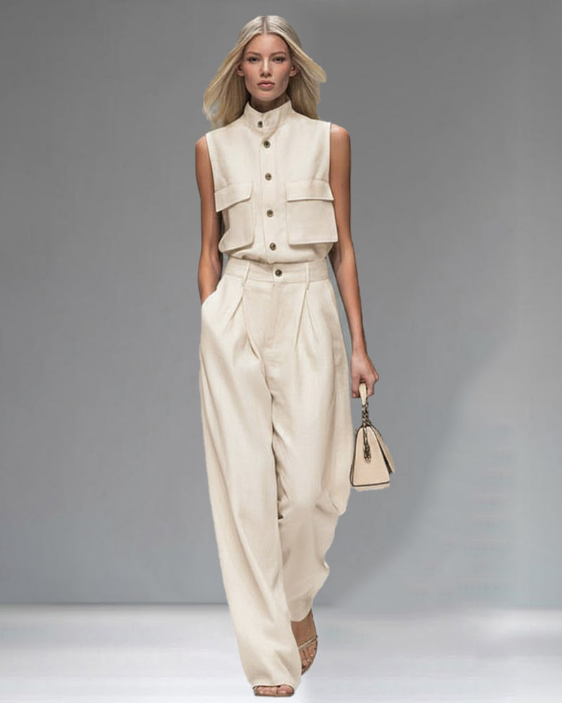 Chic Cargo Style Sleeveless Two Piece Set