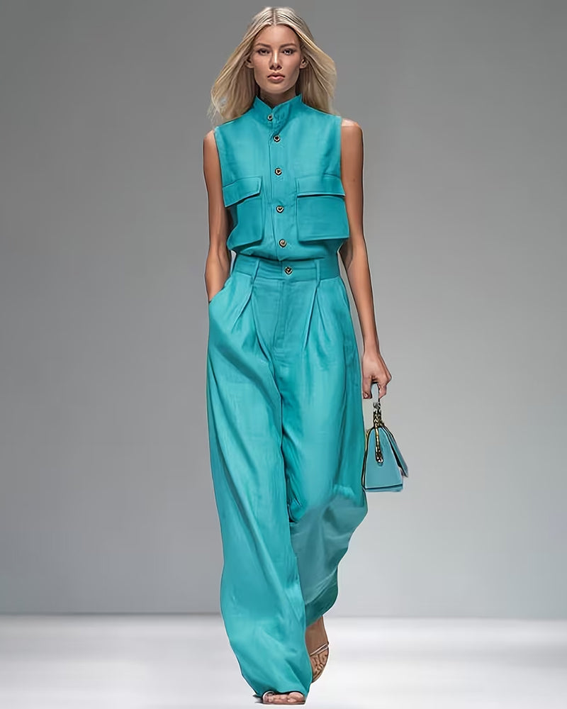 Chic Cargo Style Sleeveless Two Piece Set