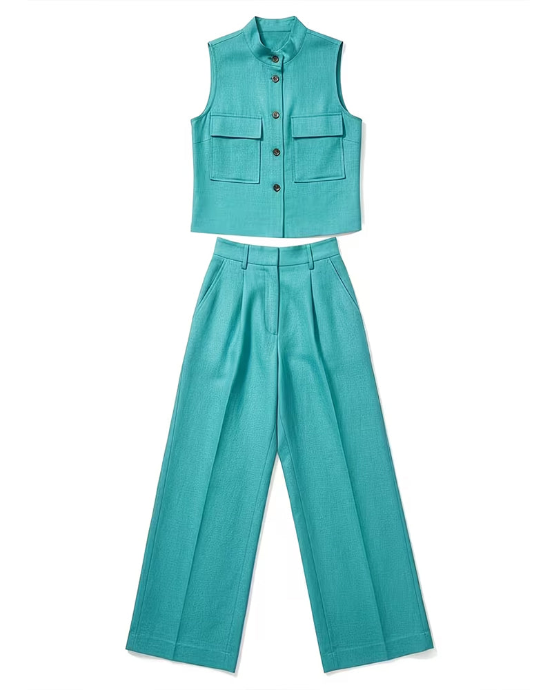 Chic Cargo Style Sleeveless Two Piece Set