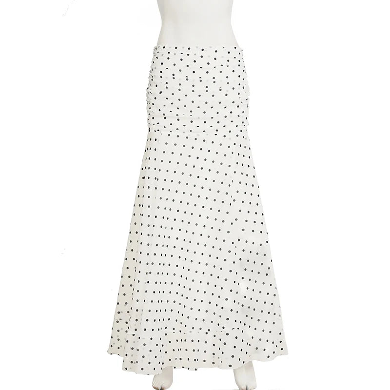 White Polka Dot Floor-length Chiffon Skirt