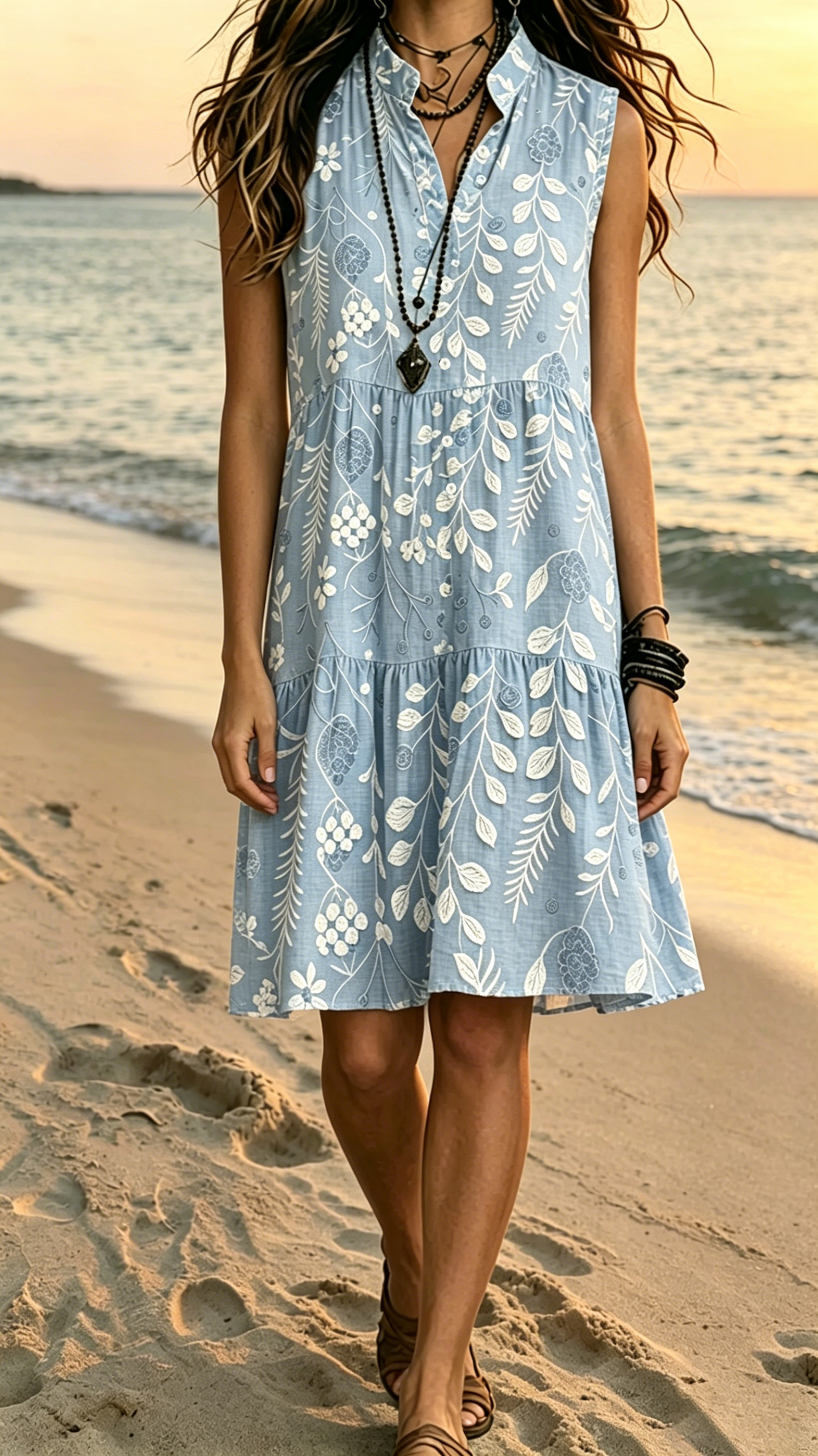 【Buy 2 Free Shipping】Bohemian-Style Printed Sleeveless Maxi Dress with Shirt Collar