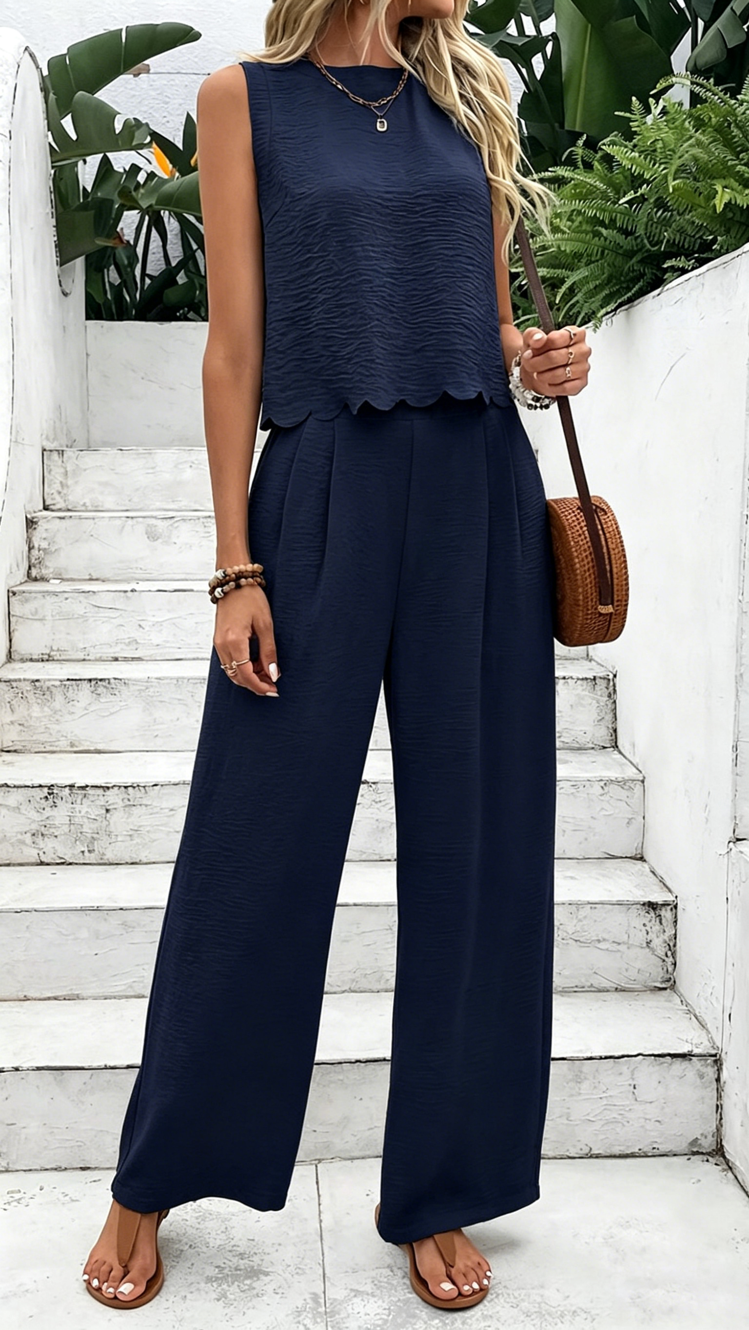 Women's Fashion Sleeveless Vest and Casual Trousers Set