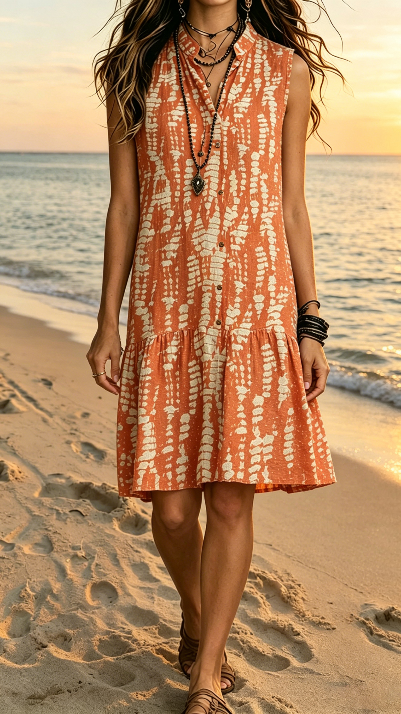 【Buy 2 Free Shipping】Bohemian-Style Printed Sleeveless Maxi Dress with Shirt Collar