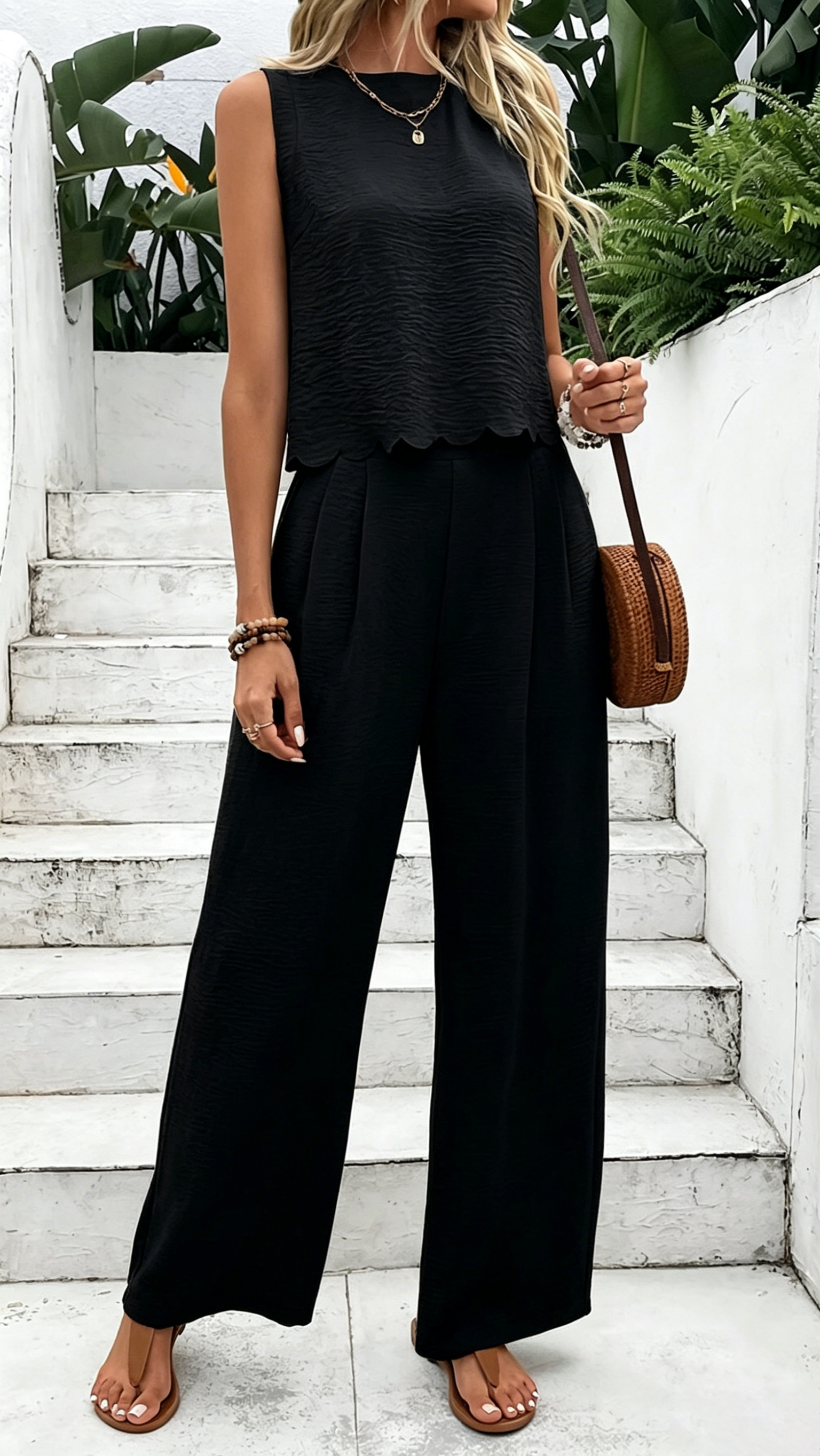 Women's Fashion Sleeveless Vest and Casual Trousers Set