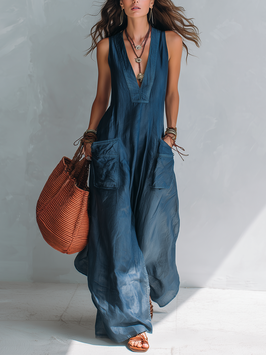 Bohemian style Wide leg Jumpsuit With Practical Pockets