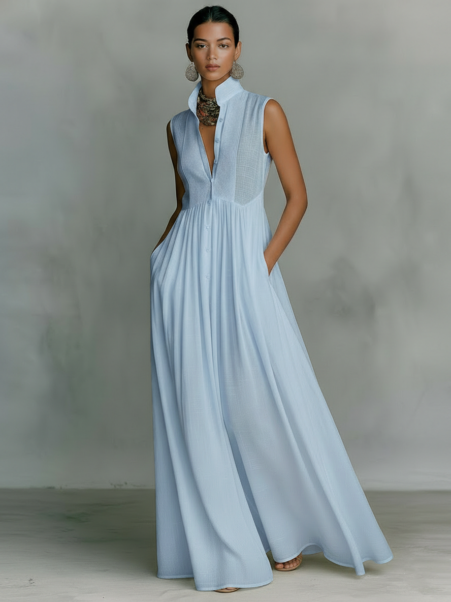 Women's Minimalist Cotton-linen Blend Sleeveless Maxi Dress 