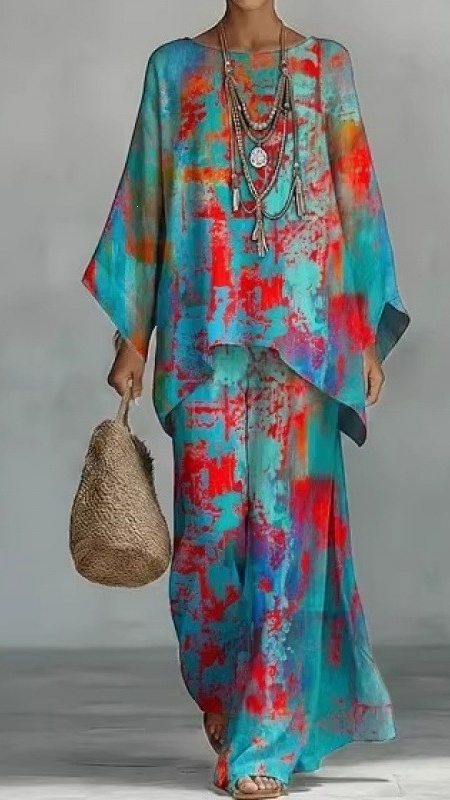 Artistic Abstract Graffiti Cotton-Linen Two-Piece Set