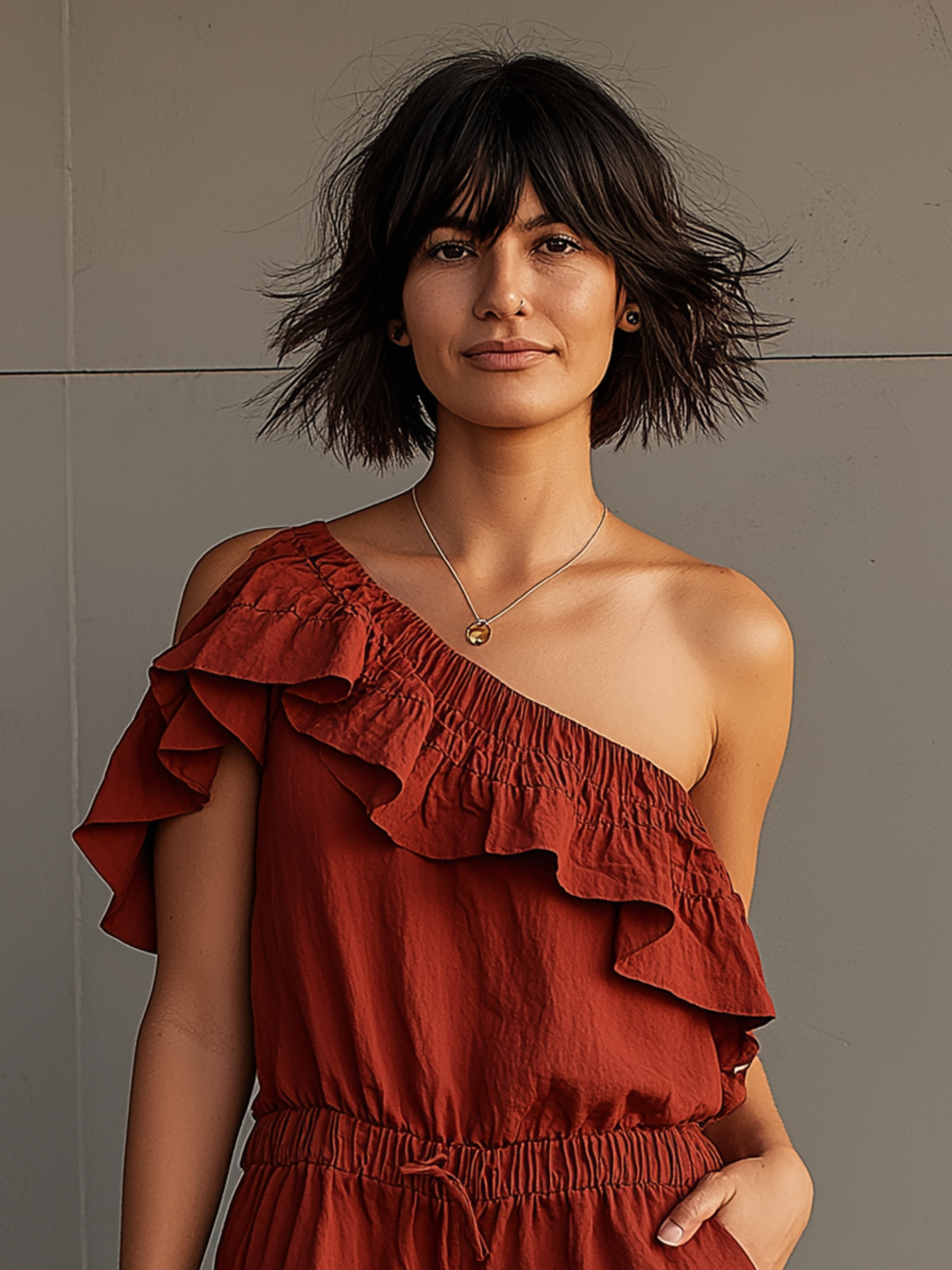 Women's Minimalist One-Shoulder Ruffled Romper 