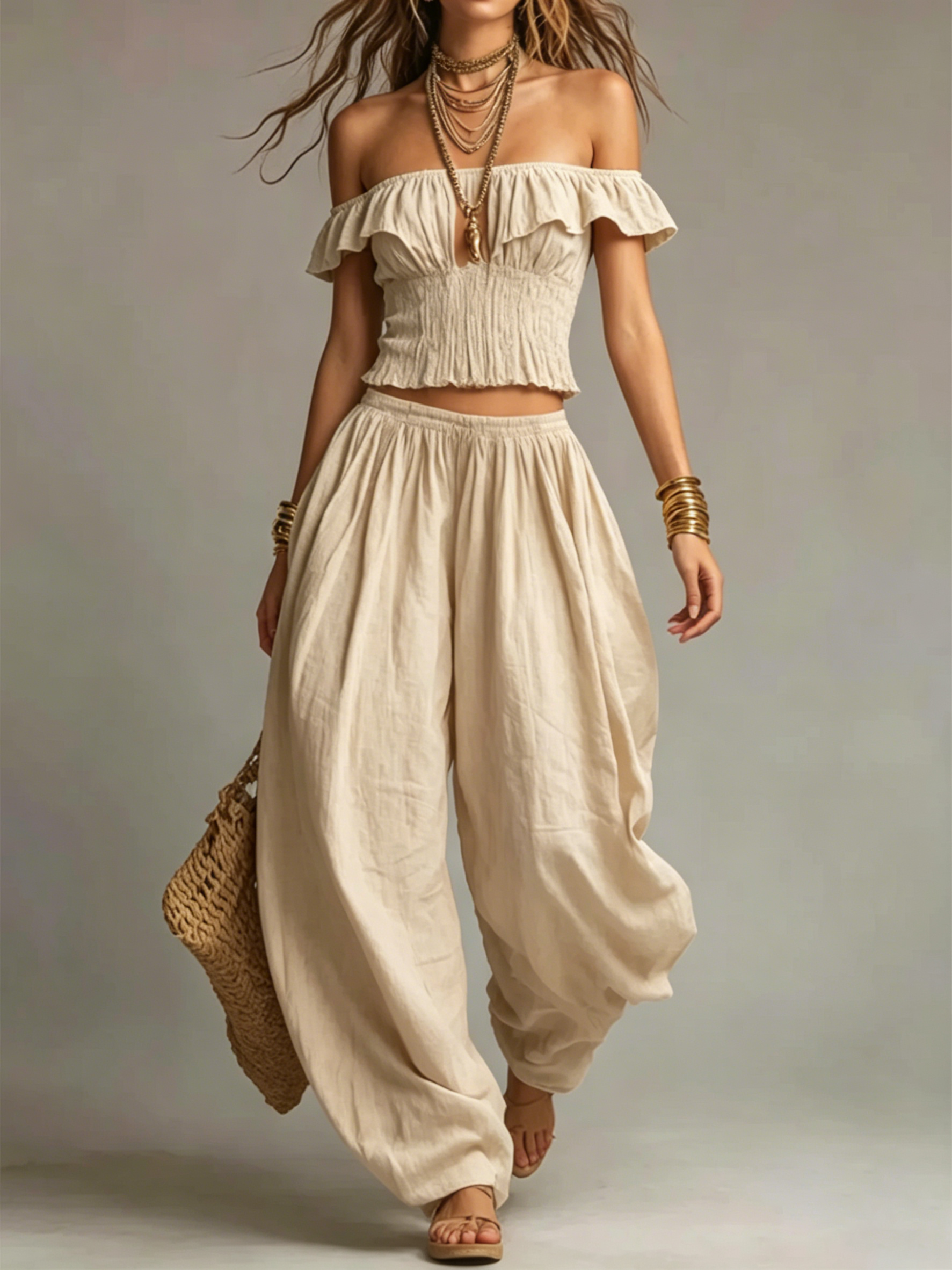Off-Shoulder Ruffle Two-Piece Set