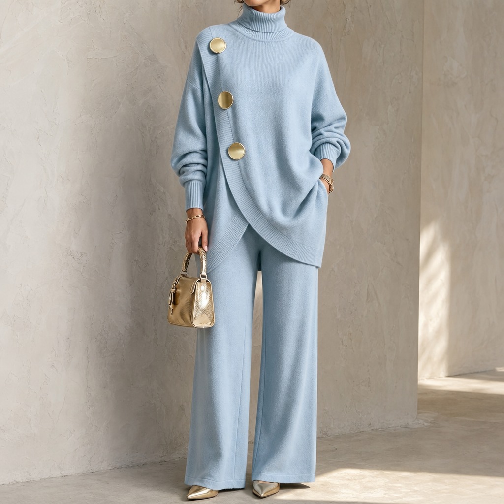 Turtleneck Sweater And Wide-Leg Pants Set