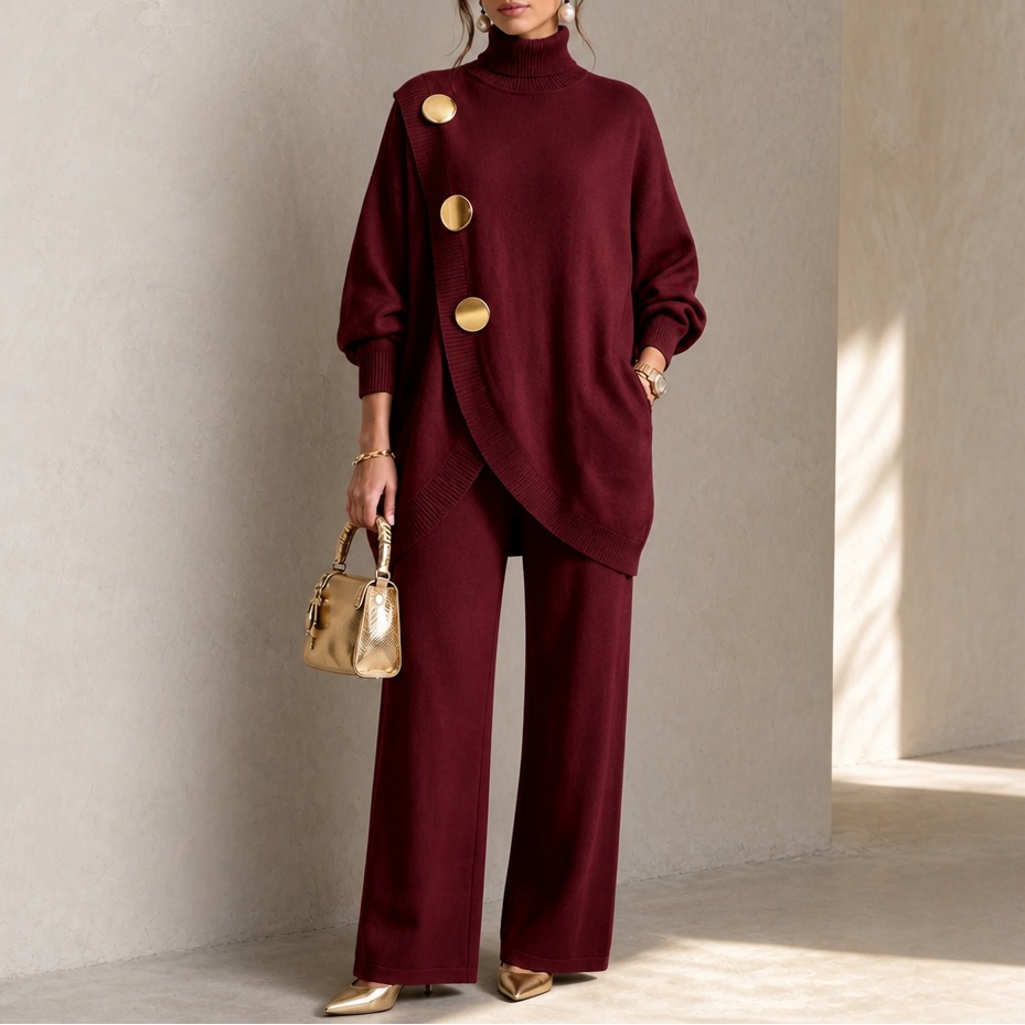 Turtleneck Sweater And Wide-Leg Pants Set