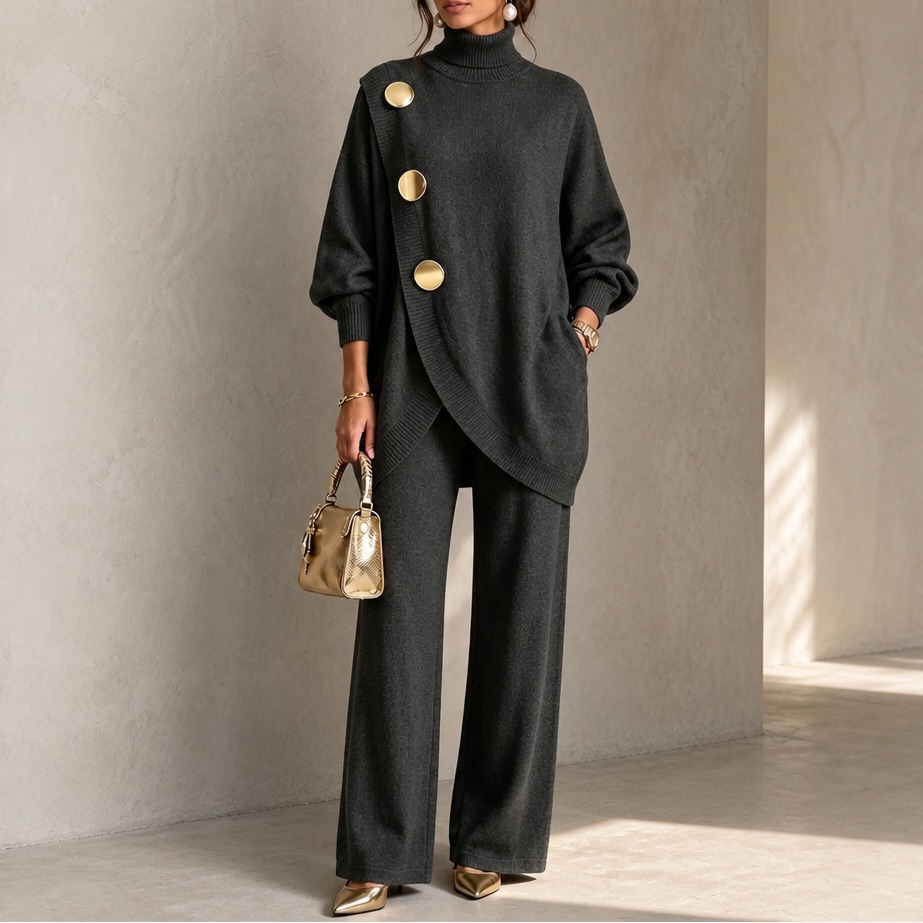 Turtleneck Sweater And Wide-Leg Pants Set