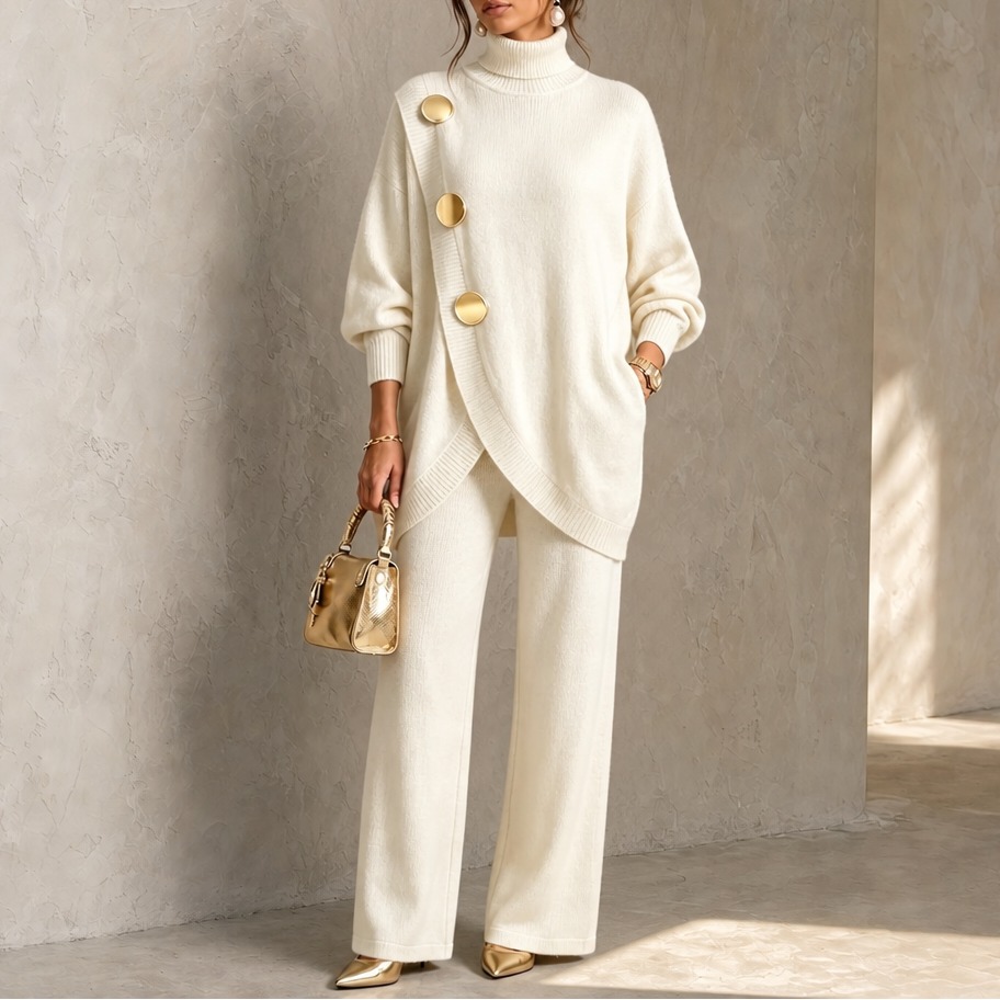 Turtleneck Sweater And Wide-Leg Pants Set