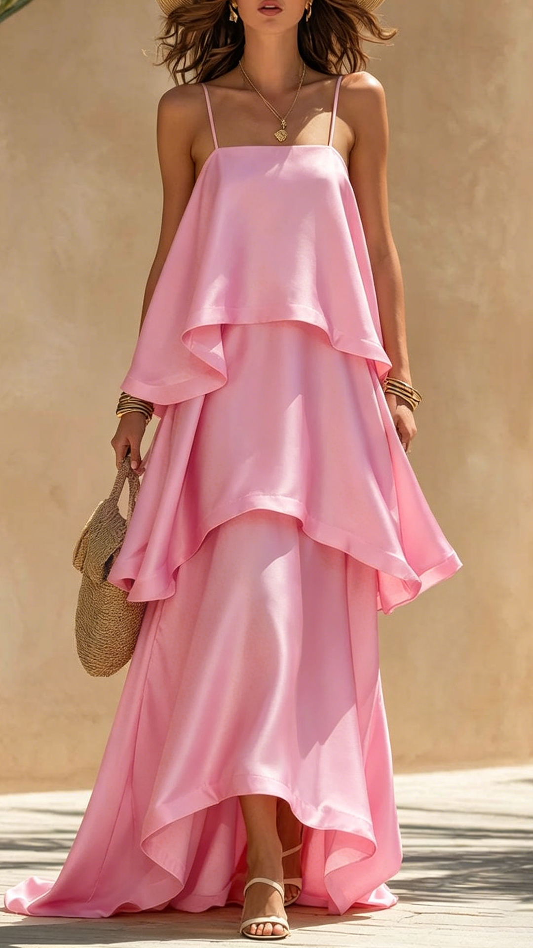 Women's Cotton-Blend Tiered Cami Maxi Dress