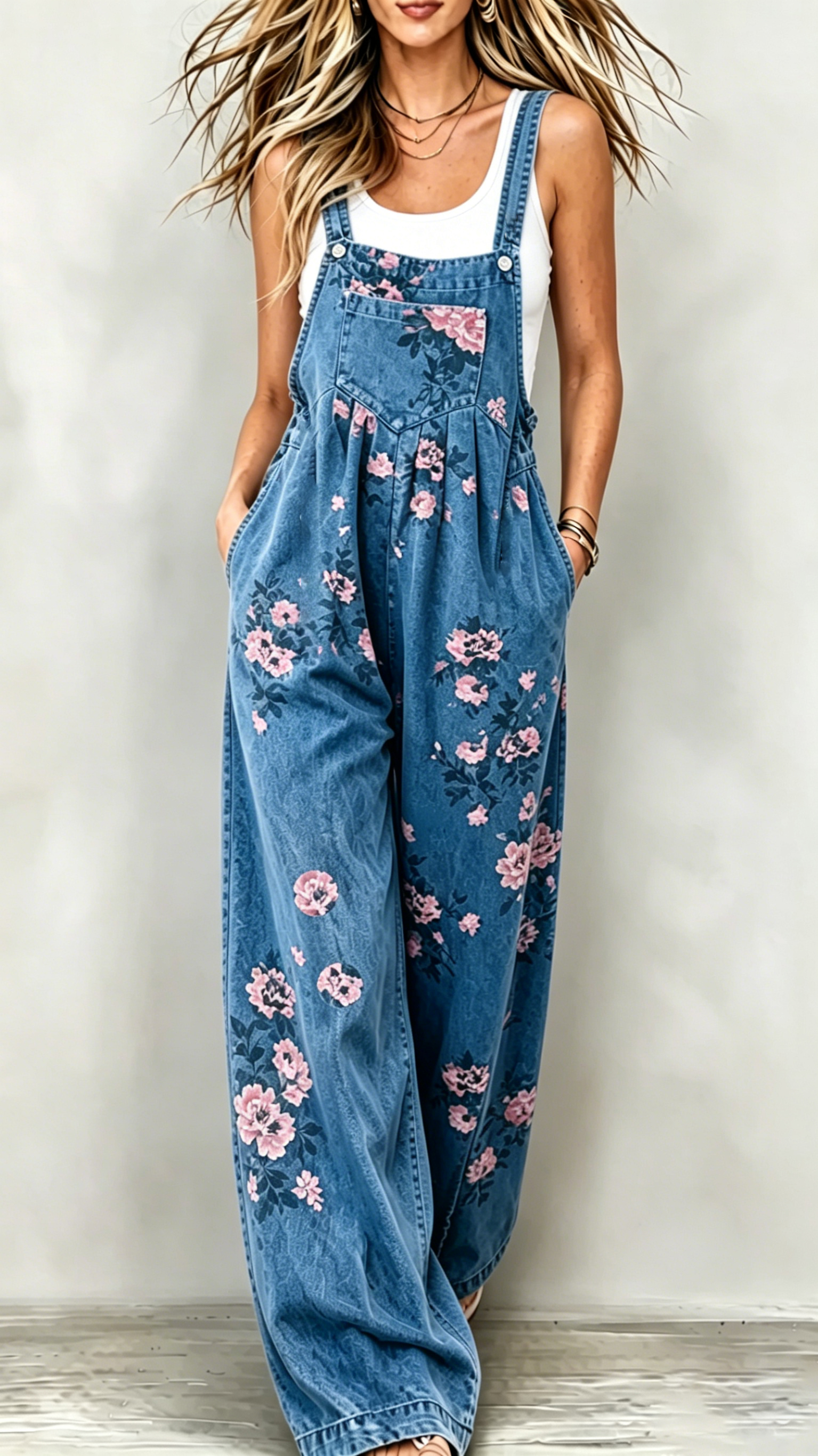 Printed Casual Jumpsuit — Sleeveless Overalls