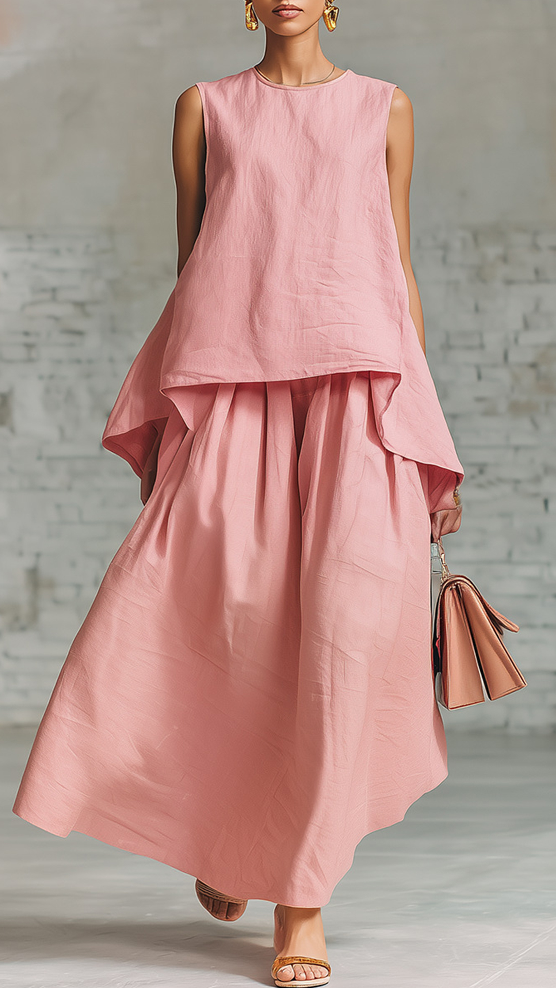 Women's Cotton-Blend Sleeveless Top and Maxi Skirt Set
