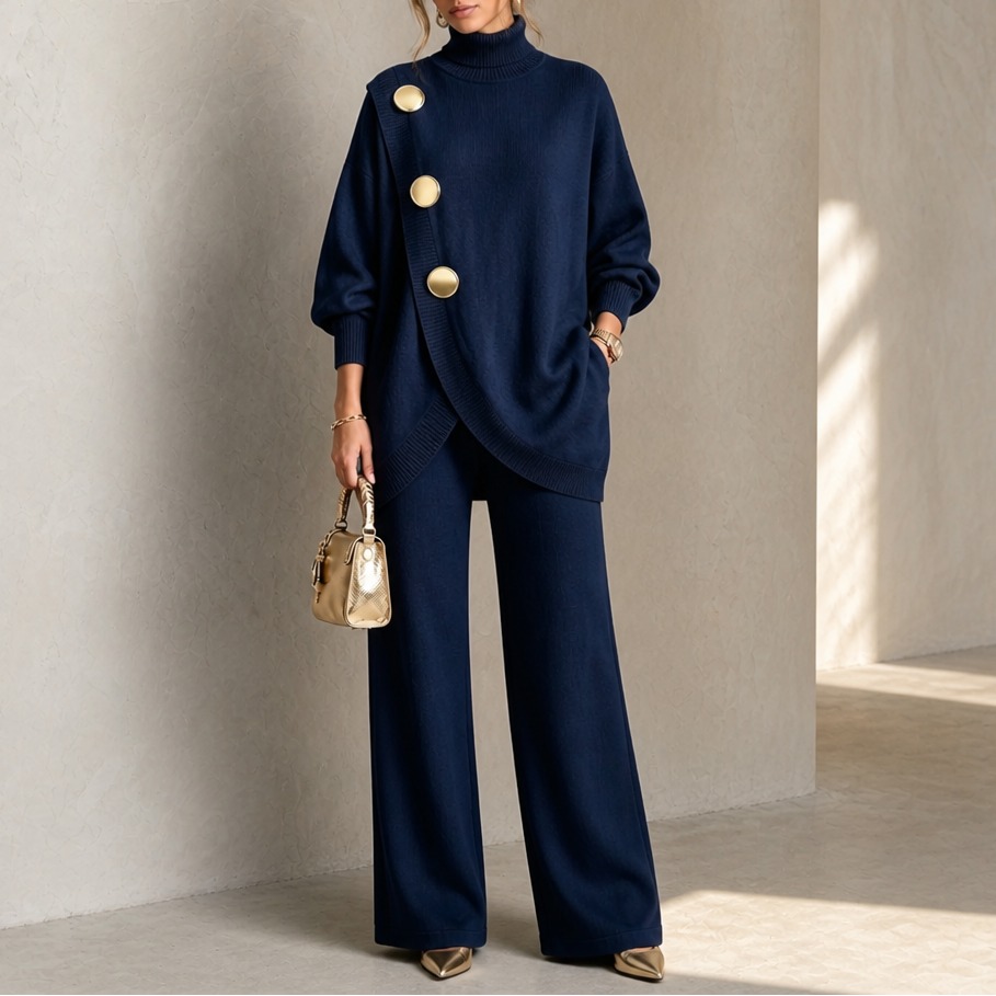 Turtleneck Sweater And Wide-Leg Pants Set