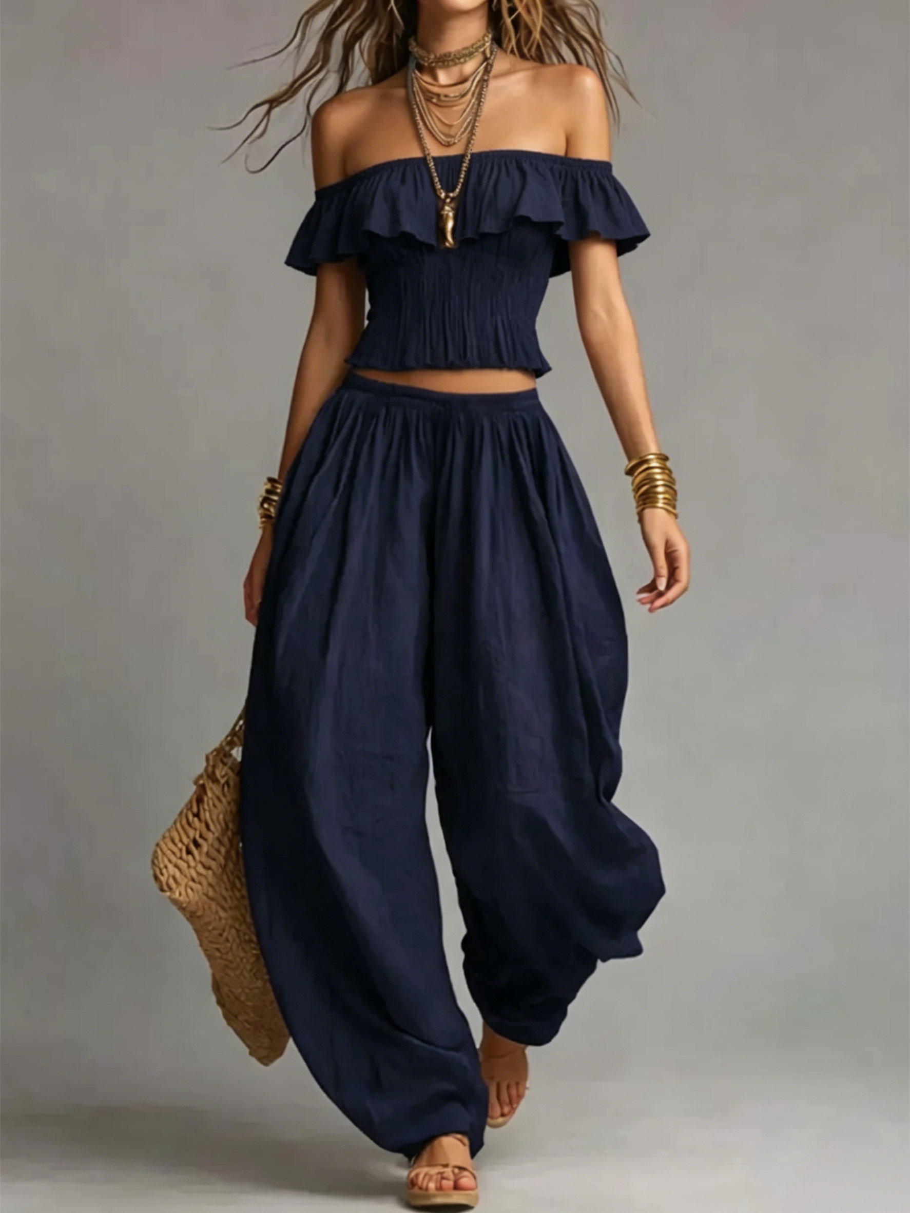 Off-Shoulder Ruffle Two-Piece Set