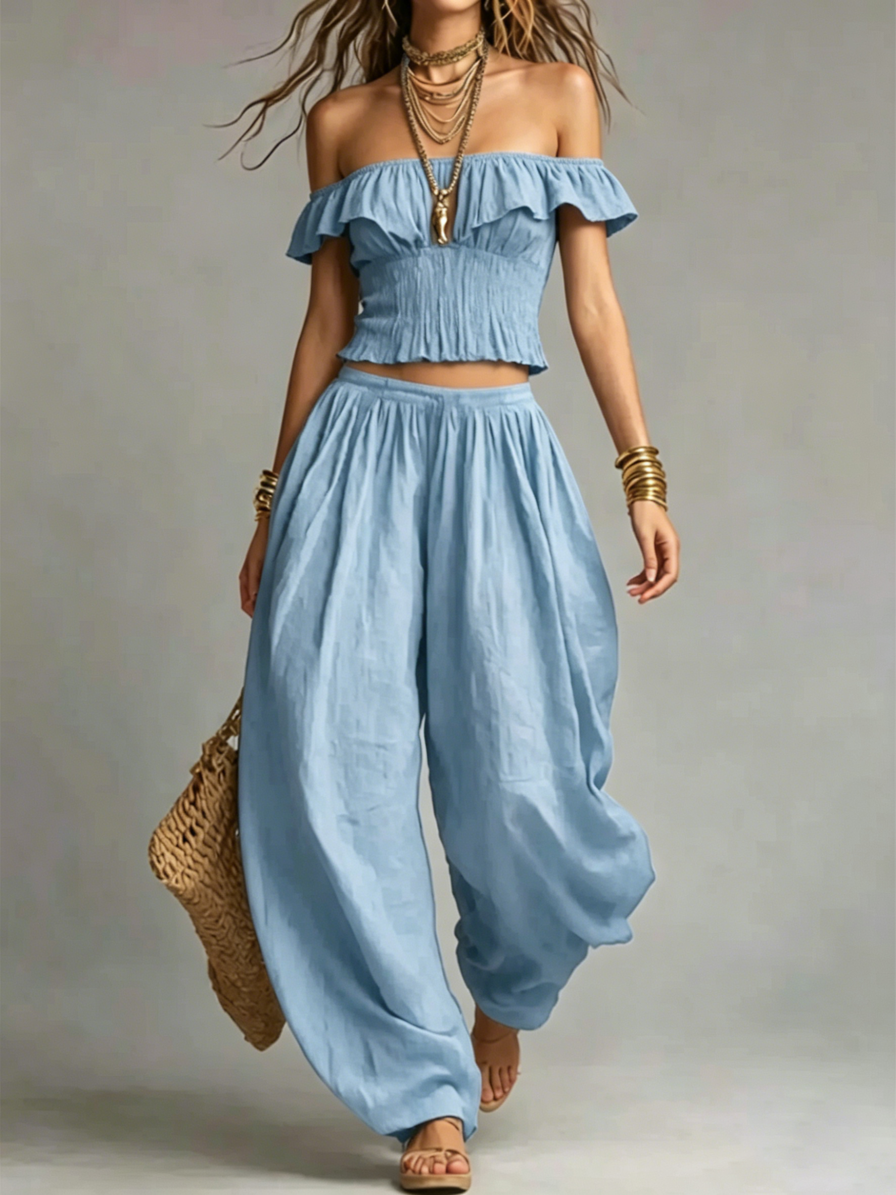 Off-Shoulder Ruffle Two-Piece Set