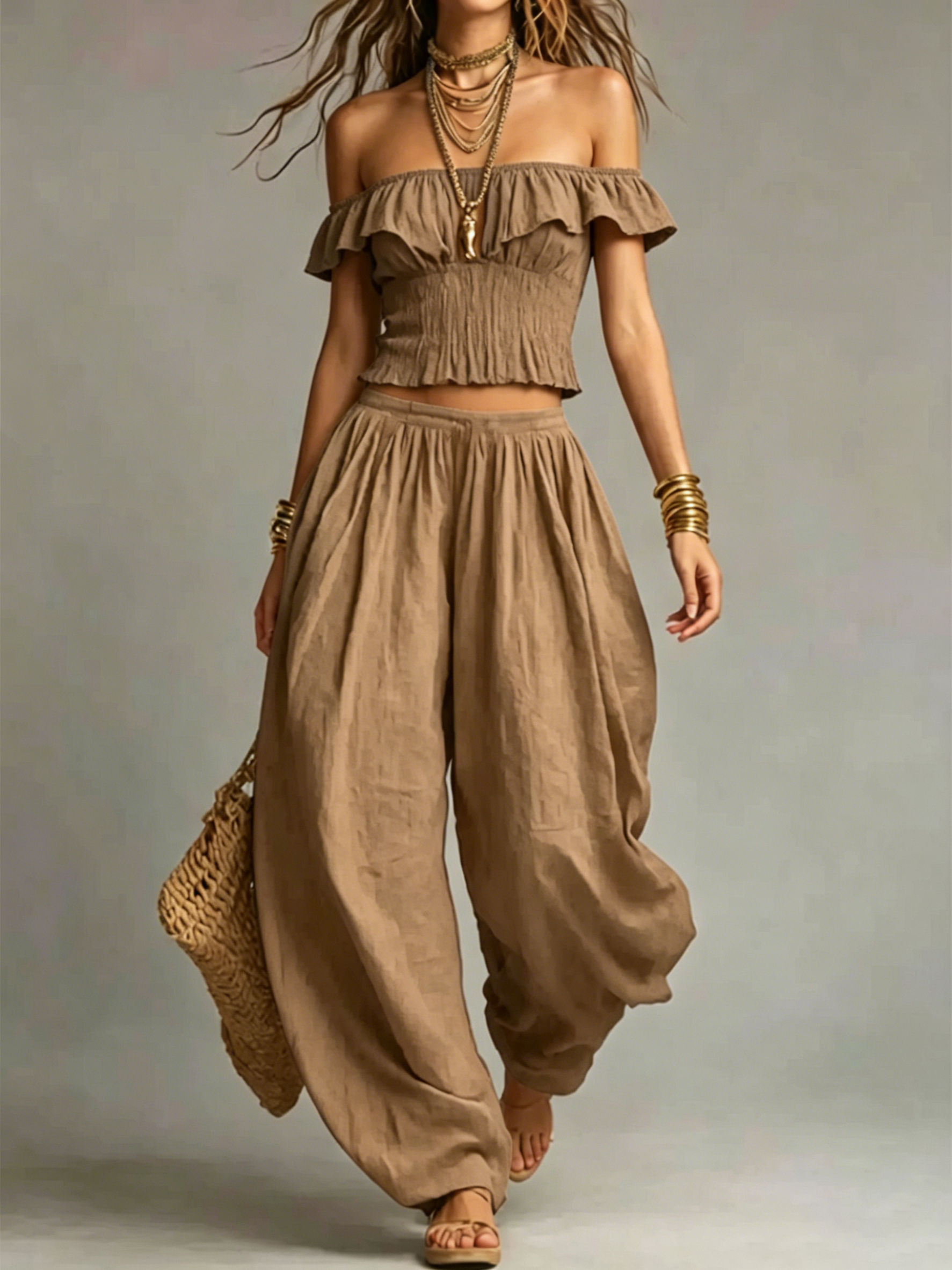 Off-Shoulder Ruffle Two-Piece Set