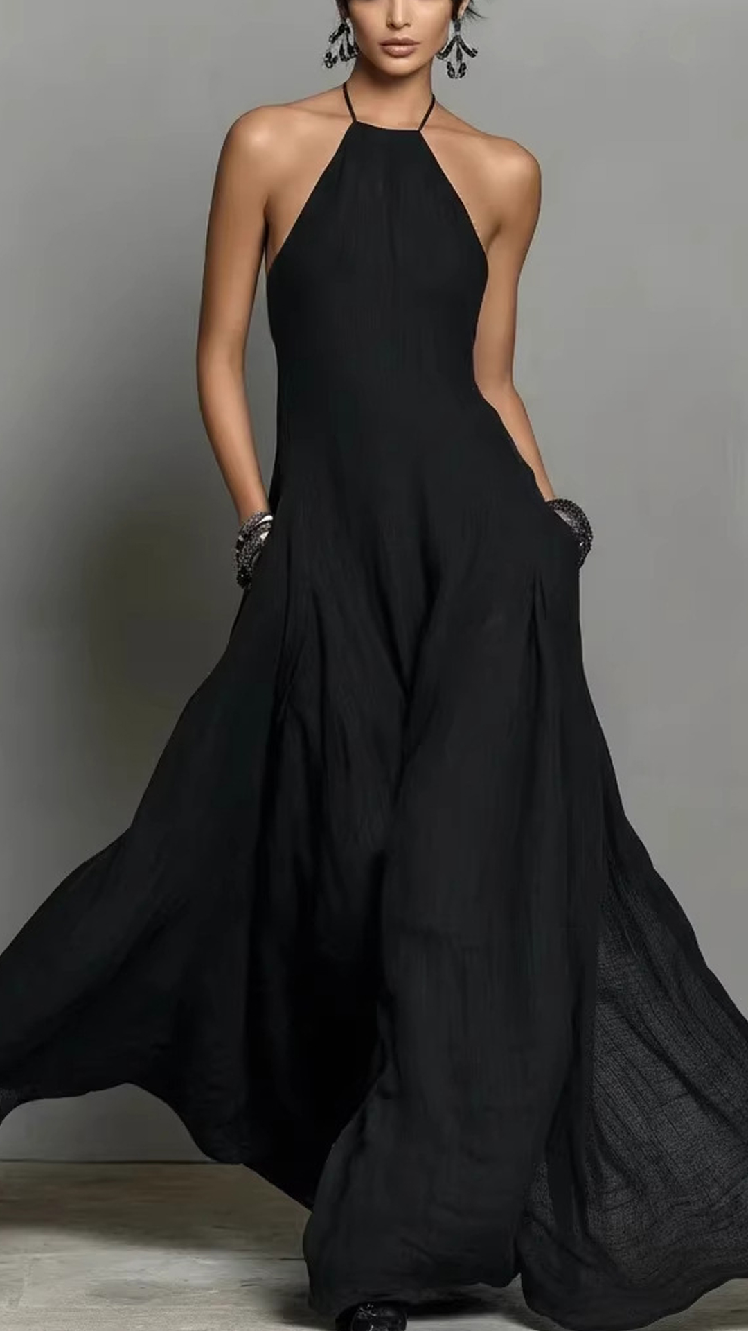 Women's Cotton-Blend Halter Neck Maxi Dress