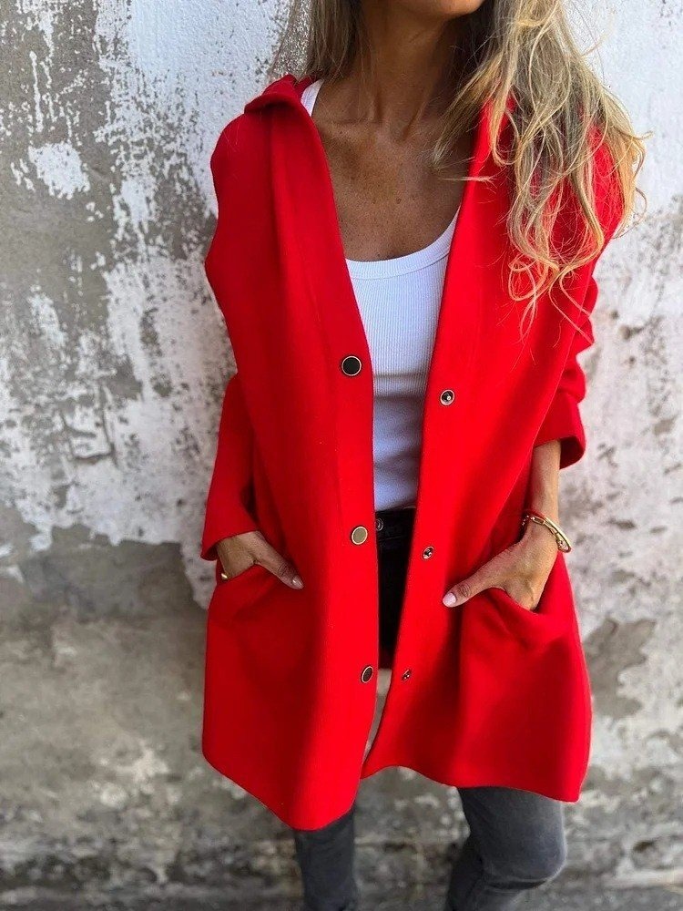 Women’s Hooded Mid-Length Cardigan Coat, Casual Button Front Oversized Jacket