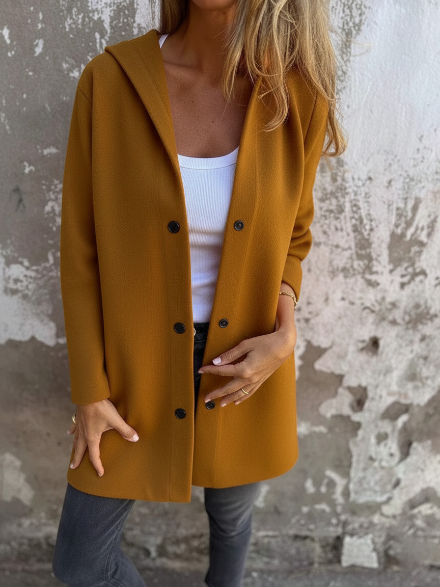 Women’s Hooded Mid-Length Cardigan Coat, Casual Button Front Oversized Jacket