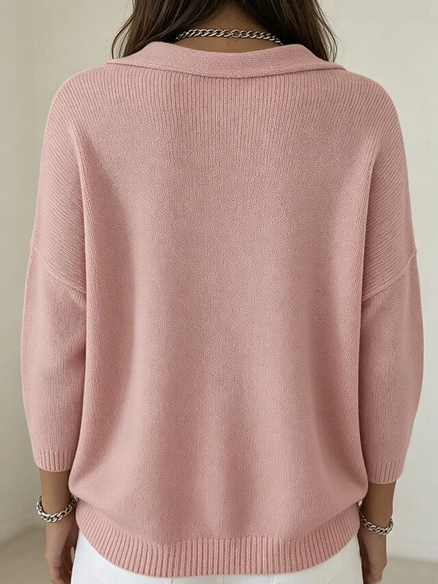 Women's Sweater Pullover Elegant Fashion Streetwear Solid Color Ribbed Cowl Knitted Long Sleeve Regular Tops