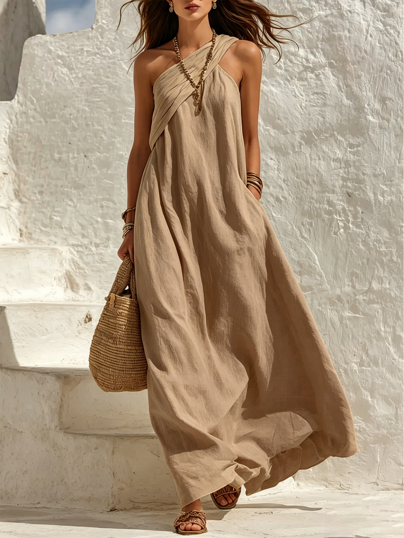 Minimalist Bohemian One-Shoulder Maxi Dress