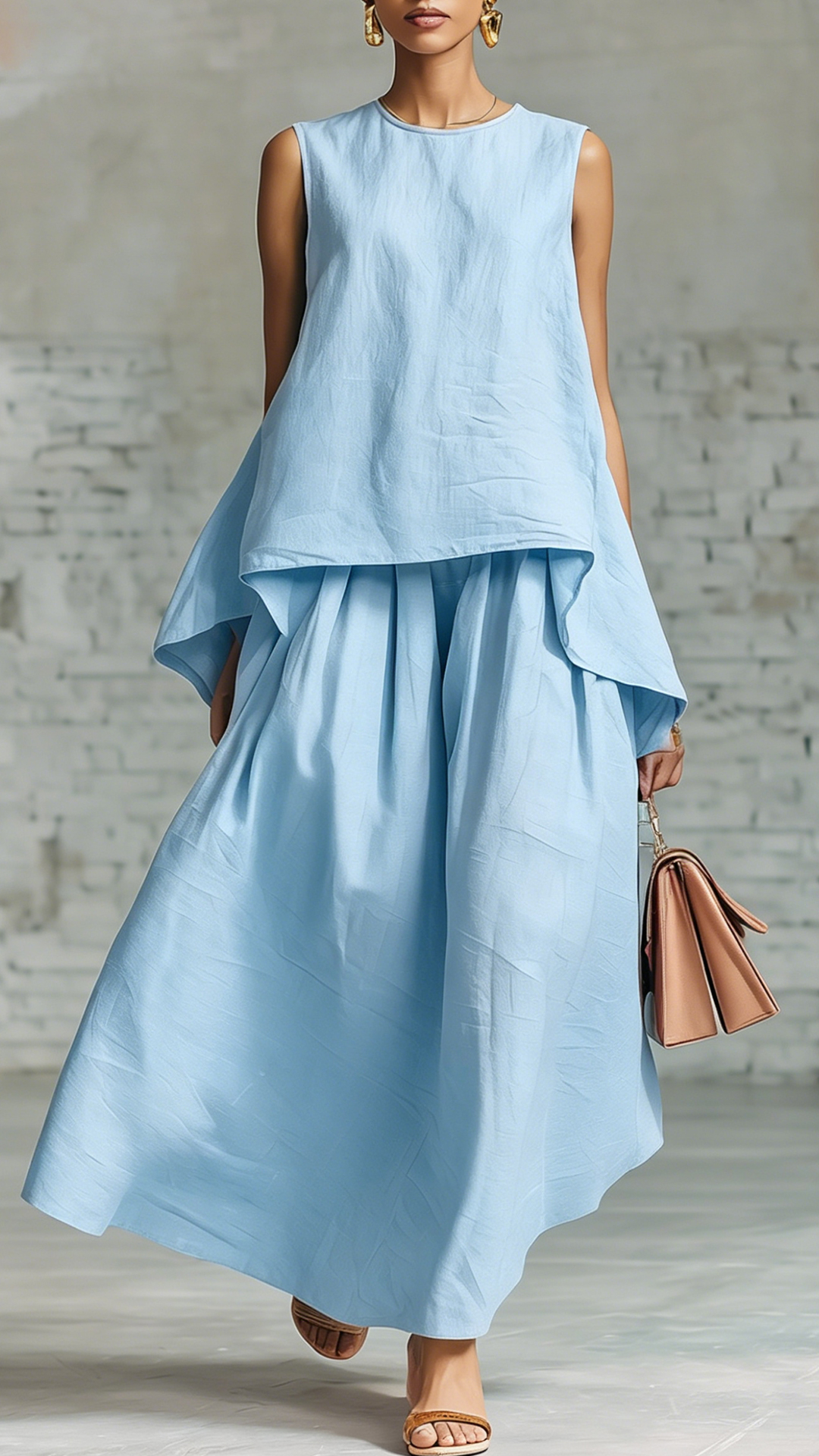 Women's Cotton-Blend Sleeveless Top and Maxi Skirt Set