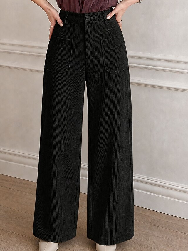 Women's Wide Leg Chinos Vintage Fashion Streetwear Full Length Medium Waist Plain Pocket Comfort Inelastic Casual Daily Streetwear