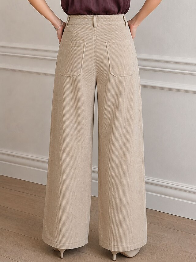 Women's Wide Leg Chinos Vintage Fashion Streetwear Full Length Medium Waist Plain Pocket Comfort Inelastic Casual Daily Streetwear
