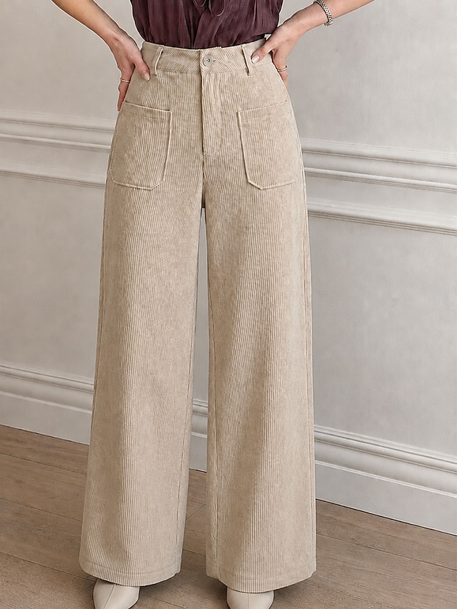 Women's Wide Leg Chinos Vintage Fashion Streetwear Full Length Medium Waist Plain Pocket Comfort Inelastic Casual Daily Streetwear