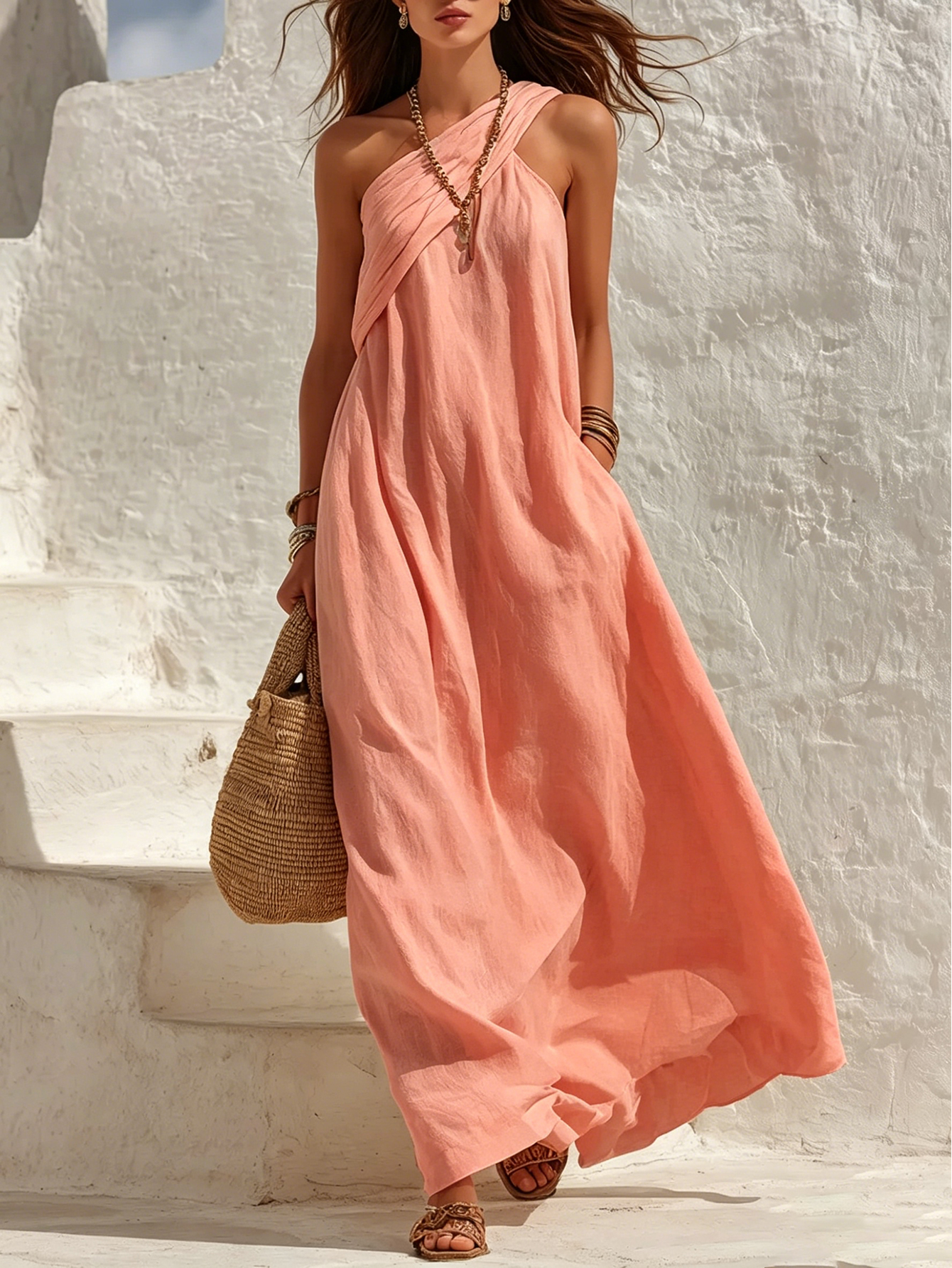 Minimalist Bohemian One-Shoulder Maxi Dress