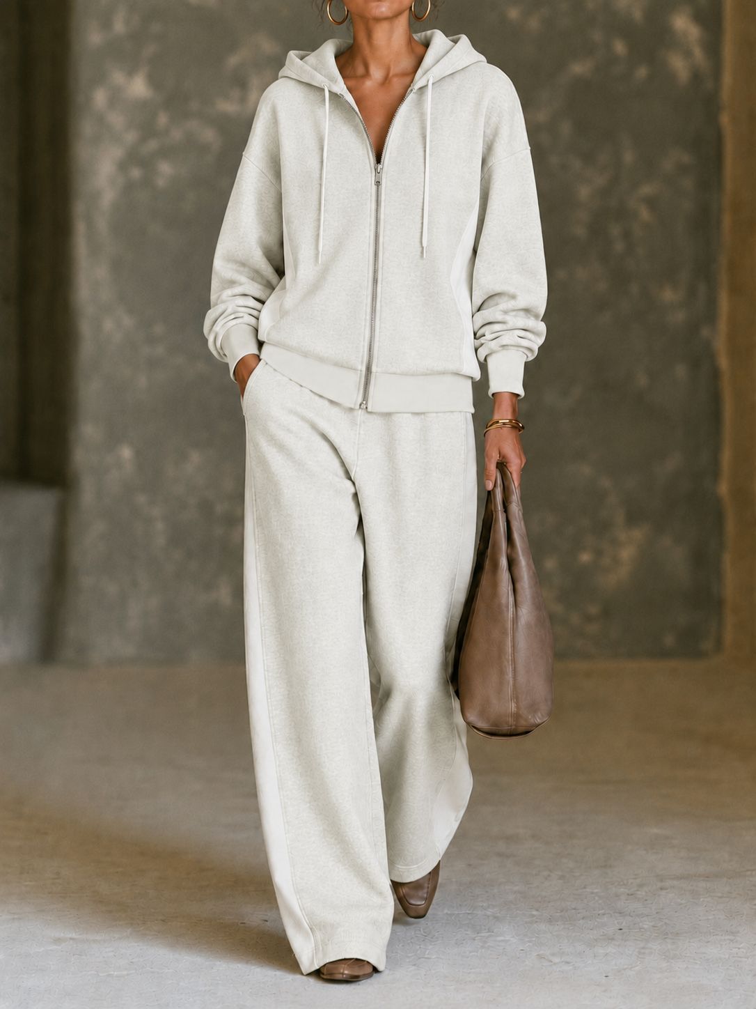 Women’s Color Block Hoodie Set Zip Up Sweatshirt & Wide Leg Pants Casual 2 Piece Outfit