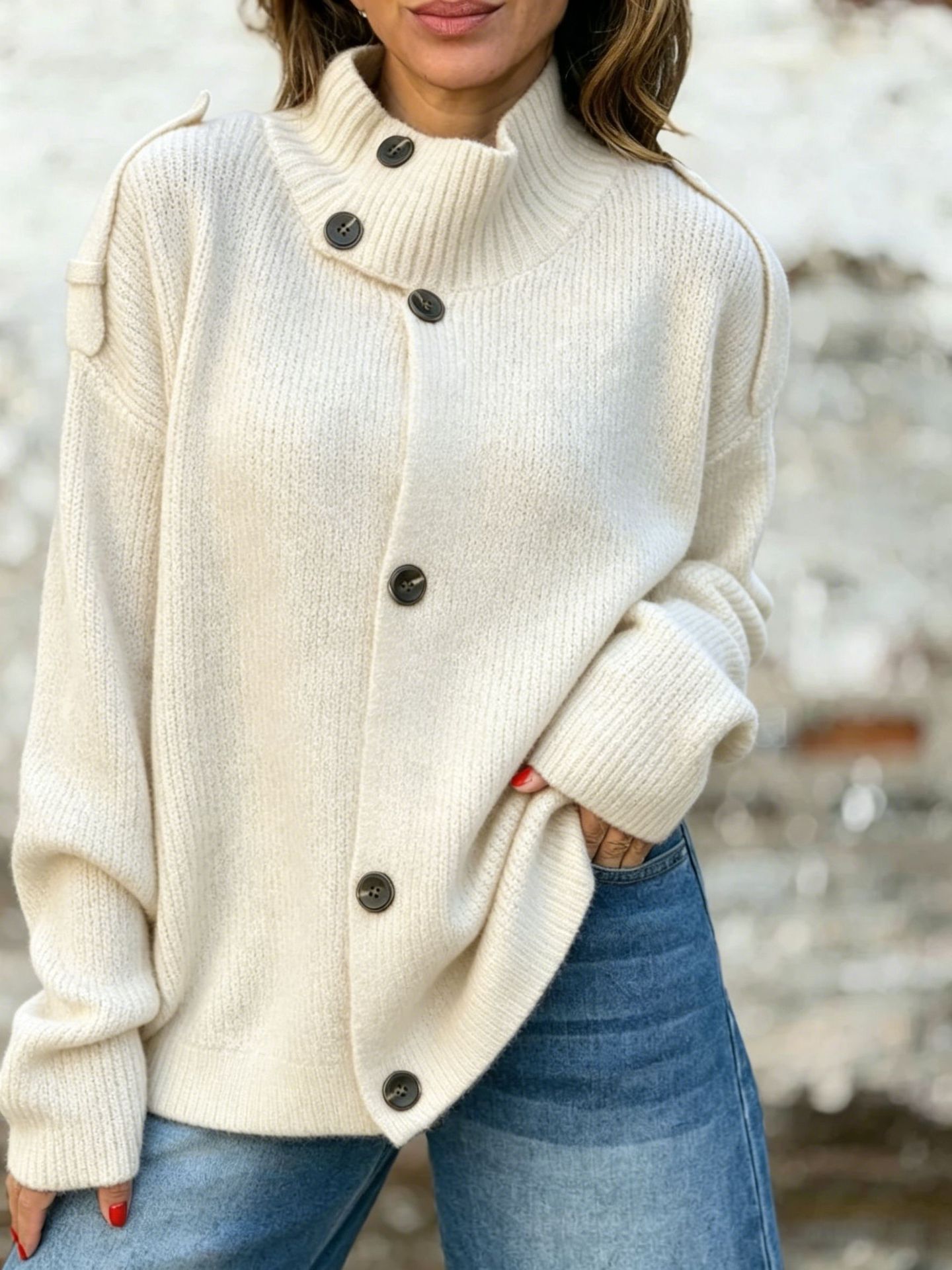 Stand Collar Buttoned Knit Cardigan Sweater Coat