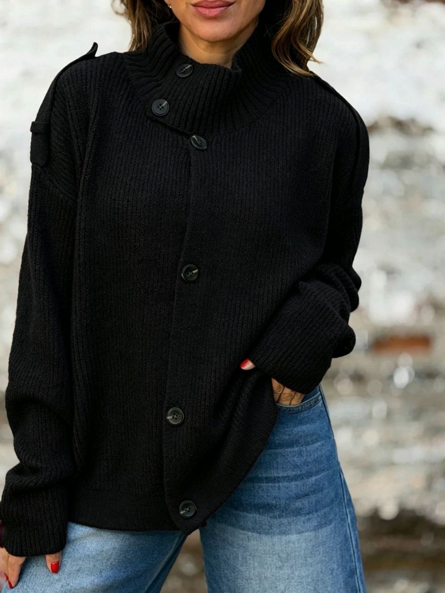 Stand Collar Buttoned Knit Cardigan Sweater Coat