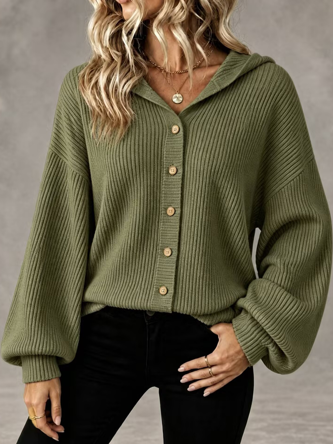 Women’s Hooded Knit Cardigan, Relaxed Fit Button Front Sweater Jacket Casual Outerwear