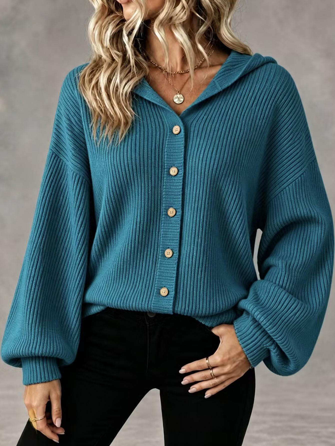 Women’s Hooded Knit Cardigan, Relaxed Fit Button Front Sweater Jacket Casual Outerwear