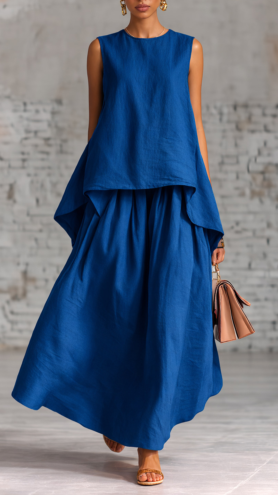Women's Cotton-Blend Sleeveless Top and Maxi Skirt Set