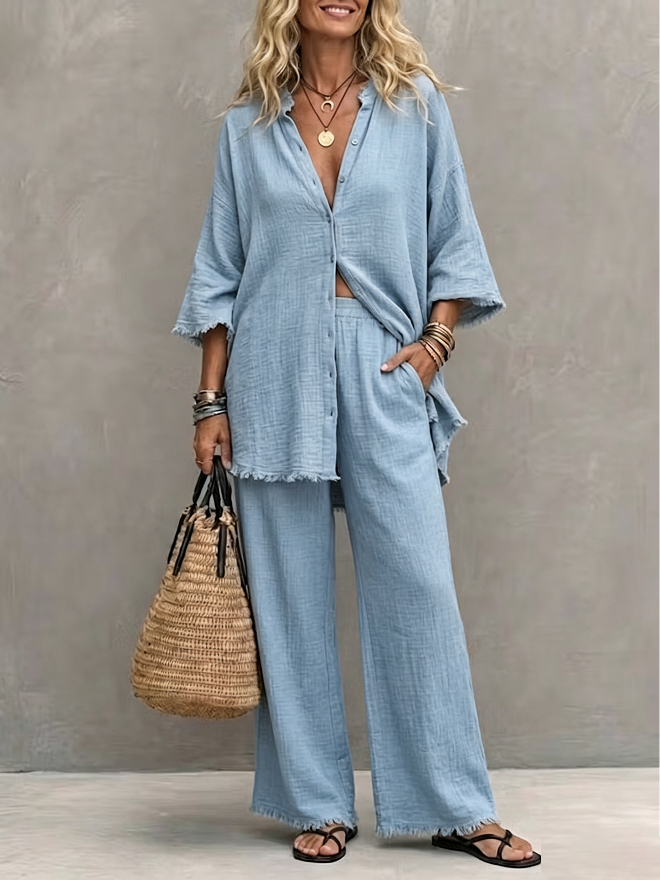 Women's Casual Minimalist Vintage Cotton-Linen Set