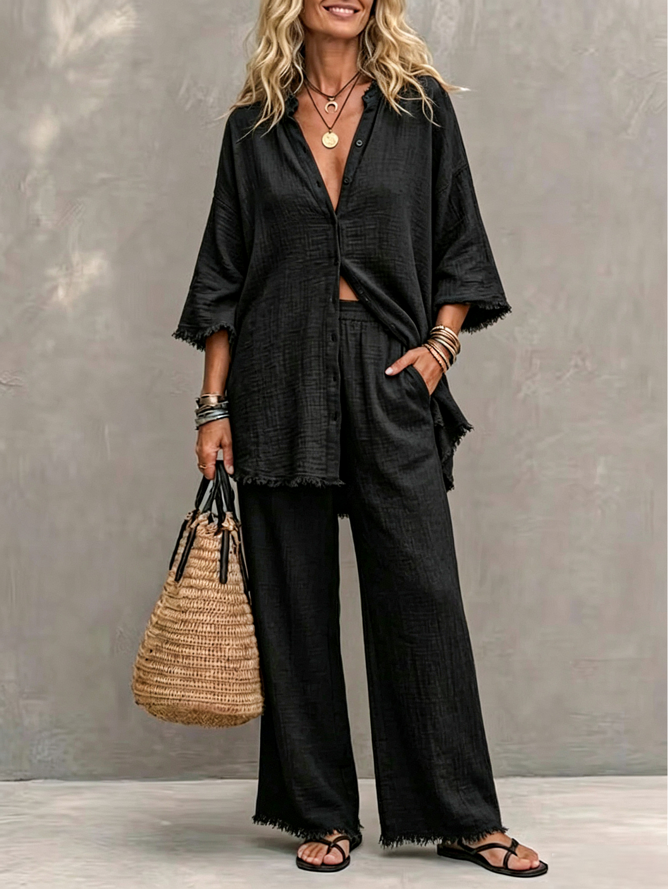 Women's Casual Minimalist Vintage Cotton-Linen Set