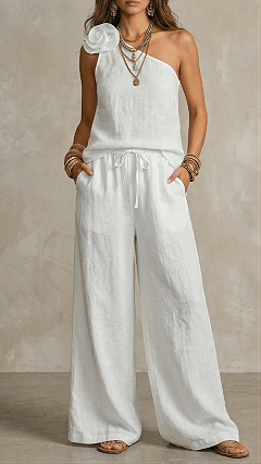 Women's Two-Piece Set: One-Shoulder Strap Top & T-Shirt