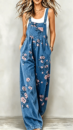 Printed Casual Jumpsuit — Sleeveless Overalls